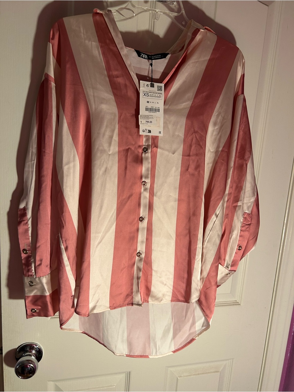 Zara Men's Striped Button-Down Shirt - Pink & White